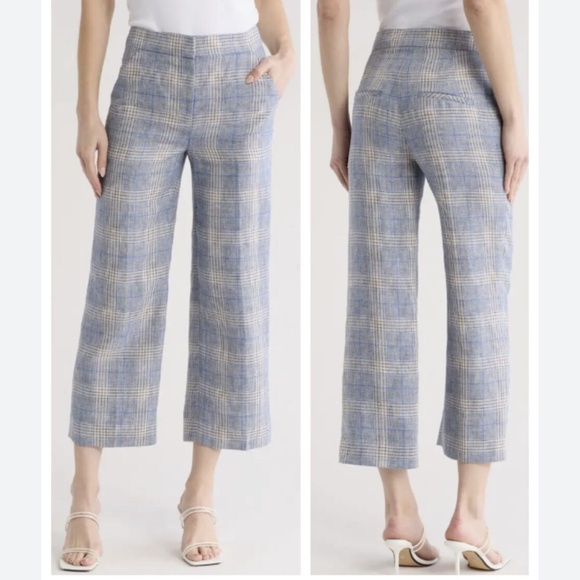 Veronica Beard Pants - Veronica Beard Women Brixton Linen Plaid Wide Leg Crop Pants 4